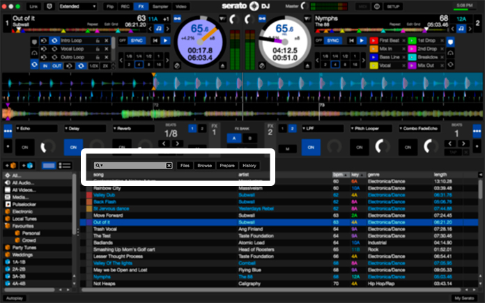 Serato DJ Re ubicación del buscador