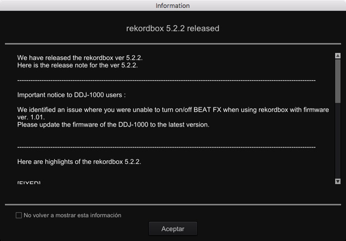Pioneer DJ Actualización de Rekordbox 5.2.2