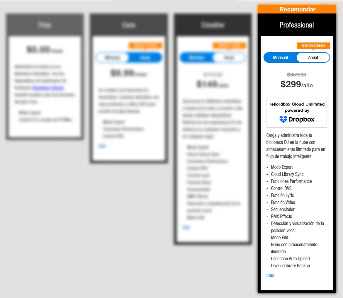 Rekordbox Planes de suscripción
